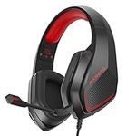 PS4 Gaming Headset for PC Xbox One PS5 Switch, H5 Over Ear Stereo Headphones with Noise Cancelling Mic, LED Light, 3.5mm Wired Headset for Laptop Tablet Phone NES Games (Red)