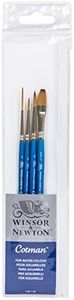 Winsor & Newton Cotman Watercolour Synthetic Hair Brush - Assorted Set- Short Handle - Pack of 4 - Round (2&4), Rigger (1) One Storke (1/4")