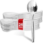 24 Count 10-Inch Disposable Serving Spoons, Silver Plastic Serving Spoons for Catering Weddings, Holiday Parties, and More, Large Plastic Serving Utensils for Buffet, Party Spoons, Stock Your Home