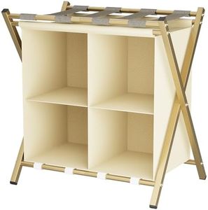 Huhote Porte-bagages avec rangement, support de valise pliable en métal, porte-bagages portable pour chambre à coucher, valise à 2 niveaux, support de rangement pour la maison, la chambre à coucher, 1