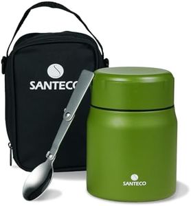 Santeco Insulated Food Jar 500ml/17oz Vacuum Stainless Steel Soup Jars Wide Mouth Food Container with Spoon and Bag Thermal Lunch Box-Army Green