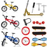 Morofme 18pcs Mini Finger Toys Set, Finger Skateboards Finger Bikes Bicycle Finger Scooter Set for Training Props Fingerboard Skatepark, Finger Board for Kids, Adult