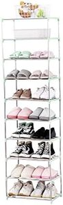 Jucaifu Stackable Small Shoe Rack, Entryway, Hallway and Closet Space Saving Storage and Organization (10-Tier, Green)