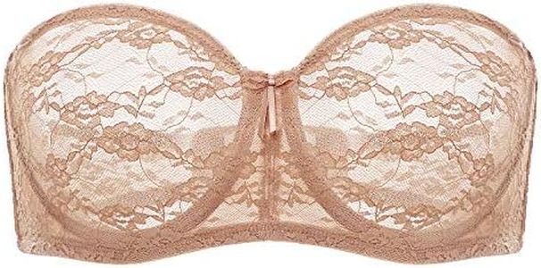 Dobreva Women's No Padding See-Through Underwire Multiway Strapless Lace Bra Natural 36C