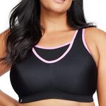 Glamorise Women's Stretch Cotton Non-Wired Sports Bra (1066-2_Black & Pink_34 DD)