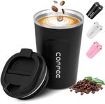 Proxima Direct Coffee Travel Mug, 380ml Stainless Steel Insulated & Reusable Cup with Leak Proof Lid, Eco-Friendly Coffee Cup for Hot, Cold Drinks (Black)