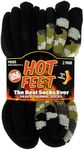 Cozy, Heated Thermal Socks for Men, Warm, Patterned Crew Socks, USA Men's Sock Sizes 6-12.5 - Hot Feet (Green Camo/Solid Black)