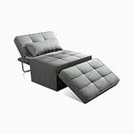 Sofa Bed, Convertible Ottoman Bed Sleeper 4 in 1 Multi-Function Folding Ottoman Breathable Linen Guest Bed with Adjustable Sleeper for Small Room, Modern Dark Gray