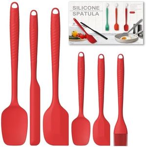 Permanent Warranty Silicone Spatula Set of 6 Heat Resistant 600 Food Scraper for Baking Cooking Mixing Scraping Nonstick Cookware Kitchen Utensils (Red)