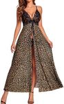 Avidlove Lace Lingerie Halloween Costumes Mesh Chemise Nightgown Maxi Chemise Gowns Leopard