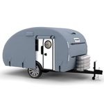 KING BIRD Heavy Duty Teardrop Travel Trailer RV Cover Fits 10'-12' Trailers, 5 Layers Top Waterproof Camper Cover with Windproof Strap for R-Pod Trailers, Clamshell Trailers