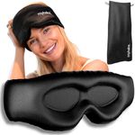 MyHalos® 3D Mulberry Silk Sleep Mask for Women & Men with Cups, Blackout - Silk Eye Masks for Sleep Anywhere, Travel, Night, Face, Side - Eye Cover, Sleeping Mask, Eyemask, Sleepmask, Black
