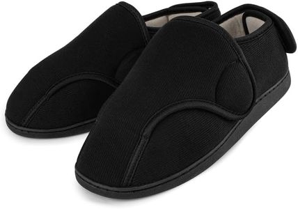 TIESTRA Chaussons Chauds D'hiver pour Hommes,Chaussons Diabétiques en Peau D'agneau Synthétique,Chaussons en Feutre à Larges Pieds,Semelle en Mousse à Mémoire de Forme,Hook and Loop Chaussons, Noir 43