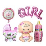 QYCX 5 Pcs Baby Girl Balloon Set, It's a Girl Balloons, Baby Bottle Balloons, Teat Bottle Feet Baby Carriage Balloon, Aluminum Foil Balloons, Pink Baby Shower Balloons Mylar Balloons, Baby Shower Party Decorations Girl Gender Reveal Girl Birthday Party Decorations Supplies