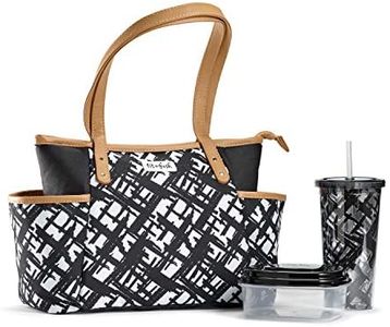 Fit & Fresh Navarto Adult Insulated Lunch Bag with Side Pouches & Carry Handles, Complete Lunch Kit Includes Matching Tumbler & Container, Black, Large