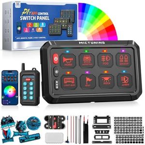 MICTUNING P1Y 8 Gang Switch Panel, Remote and APP Control, Up to 230FT, Adjustable Strobe Pulse Momentary, 6-Level Dimming, 12-24V Waterproof Multifunction Toggle Switch for Car Boat RV Truck Offroad