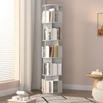 Rotating Bookshelf 5 Tier Tower, Round Spinning Bookcase 360° Revolving, MDF Kids Bookshelf with Adjustable Shelves for Small Spaces, Corner, Office, Easy Assembly Sturdy Organizer