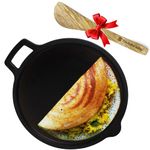 The Indus Valley Super Smooth Cast Iron Tawa with Free Wooden Spatula for Dosa/Chapathi | 27.6cm/10.8 inch, 2.8kg | Induction Friendly | Naturally Nonstick, 100% Pure & Toxin-Free