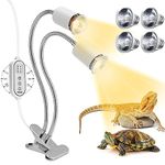 Petboda Reptile Heat Lamp, Dual Head Basking Light with Cycle Timer, Dimmable UVA Reptile Light for Turtle Tortoise Lizard Snake Bearded Dragon and More, 4 Bulbs (2PCS 25W + 2PCS 50W) Included