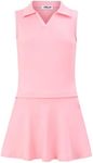 LIONJIE Kids Girls Tennis Golf Dress Outfit Sleeveless Dress with Pockets Athletic Skorts and Polo Tank Top Sets, Pink, 3-4 Years