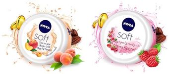 Nivea Soft Light Moisturizer Cream, Playful Peach, With Vitamin E & Jojoba Oil For Face,100 Ml & Nivea Soft Berry Blossom, Light Moisturizer For Face, Hand & Body,With Vitamin E & Jojoba Oil, 100ml