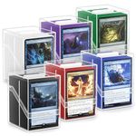 Mlikero 6 Pack Card Deck Boxes, Clear Commander Deck Case with 600Pcs Card Sleeves and Dividers, Standard Size Cards Storage Box Perfect Fit for MTG, Sport, Trading Cards (6 colors)