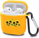 LuGeKe Sunflower Yellow Case Cover for Airpods 1/2 with Keychain, Kawaii Floral Wildflowers Pattern Soft Shockproof Protective Airpods 1/2 Cases Cool Charging Case with Design for Boys Girls Lady