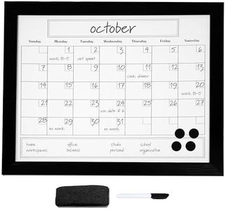 Sunnydaze Monthly Calendar Whiteboard for Wall - Dry Erase Board Calendar with Pine Wood Frame
