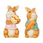 LULU Deer 2PCS Easter Decoration Mini Micro Landscape Rabbit Decoration Colorful Carrot Egg Couple Rabbit Sculpture Bonsai Courtyard Garden Desktop Decoration (2PCS Brown Rabbits)