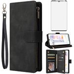 Asuwish Compatible with LG Velvet 5G/LGVelvet Verizon G5 UW T-Mobile 2020 Wallet Case and Tempered Glass Screen Protector Flip Cover Card Holder Cell Phone Cases for LM G900UM 4G Tmobile Women Black