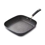 Tower T900115 Precision 28cm Non-Stick Forged Aluminium Grill Pan Diamond Coating, Soft Grip Handle, Black