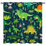 YUANZU Nursery Dinosaur Curtains - Kids Dino Tropical Leaves Flowers Print Pattern Eyelet Blackout Thermal Insulated Room Darkening Window Drapes for Boys Girls Baby Bedroom 2 Panels W168cm x D137cm