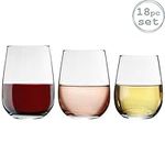 Argon Tableware 18 Piece Corto Stemless Wine Glasses Set 6x 590ml, 6x 475ml & 6x 360ml - Modern Style Glass Tumblers for Red, White Wine, Water