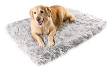 Treat A Dog PAW Brands Puprug Faux Fur Memory Foam Orthopedic Bed, Premium Memory Foam Base, Ultra-Soft Faux Fur Cover, Modern and Attractive Design (Small/Medium, Rectangle Gray)