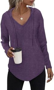 RIROW Womens Hoodie Pullover Long Sleeve Tops Women V Neck Knit Sweatshirt Plus Size Purple 3X