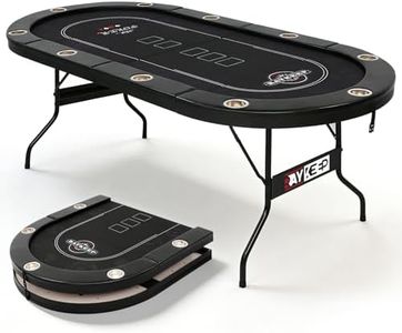 RAYKEEP 84" Poker Table for 10 Players, Foldable Texas Holdem Table with Padded Rails & 10 Cup Holders, Portable Casino Board Game Table for Game Room, Blackjack, Party (Black)