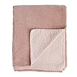 Creative Co-Op Cotton Velvet Kantha Stitch, Peach Throw Blanket, Pink