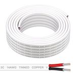 Shirbly 14 Gauge Marine Wire, 50FT 14 AWG Duplex Marine Grade Wire Tinned Copper Boat Cable, 2 Core Insulated Stranded Cable for Boat Marine Automotive Speakers Solar Outdoors - White (14AWG 50FT)