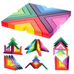 M-Aimee Wooden Rainbow Stacking Game Stacker Geometry Building Blocks Creative Nesting Educational Toys Kids Toddlers (Rainbow Stacking Game)