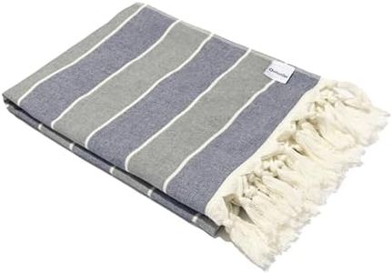 InfuseZen Terry Cloth Lined Turkish Bath & Beach Towel – Striped Design - 100% Organic Turkish Cotton - Soft, Lightweight, Absorbent Peshtemal, Quick Dry for Beach, Bath, Throw, Travel - Navy/Gray