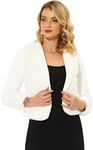 Allegra K Women's Cropped Jacket Lapel Long Sleeve Faux Fur Fluffy Coat White Small