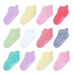 Girls Socks 5-7 Years Old 12 Pairs Cotton Kids Non Slip Grips Ankle Socks for Little Girls Children Birthday Gifts All Seasons Wearing Bright Candy Colors