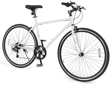 Goplus Mountain Bike, 26" Cycling Bicycle w/ 6-Speed Drivetrain, Front and Rear Dual Brakes, Adjustable Seat, All-Terrain Tires, Outdoor MTB City Bike for Men Women Teens Adults (White)