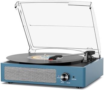 Vinyl Record Player with 2 Stereo Speakers Belt-Driven Vintage Turntables 3 Speed 3 Size Wireless Bluetooth Playback AUX-in RCA Out Headphone LP Vinyl Players Auto Stop Frosted Blue