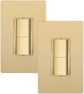 LIDER Dual Rocker Light Switch and Slide LED Dimmer, Combination Light Switch and Dimmer, 1-Pole, No Neutral Required, Wall Plate Included, UL Listed, Thermoplastic, Matte Gold, 2-Pack
