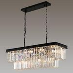 Weesalife Crystal Chandeliers for Dining Room Light Fixture Over Table,11-Light Black Modern Rectangle Chandeliers for Kitchen Island,Contemporary Chandeliers for Living Room Bar