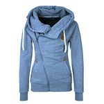 Newbestyle Womens Hoodies Oblique Zipper Fleece Sweatshirts Warm Lightweight Jacket Top with Pocket Blue 2XL