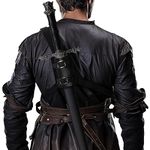 Medieval Leather Back Sword Shoulder Frog - Adjustable Sheath Holster Renaissance Warrior Costume Accessory, Black, One Size