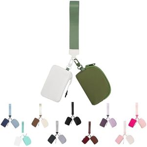 Mini Zip Around Keychain Wristlet Wallet for Women-2 Detachable Dual Pouch Women Coin Pocket Upgrated(White+Grass Green)