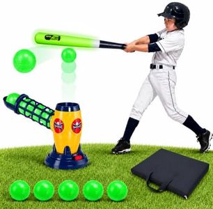 Kids Baseball Auto Pitching Machine T Ball Set, Remote Bat, 5 Glow Balls